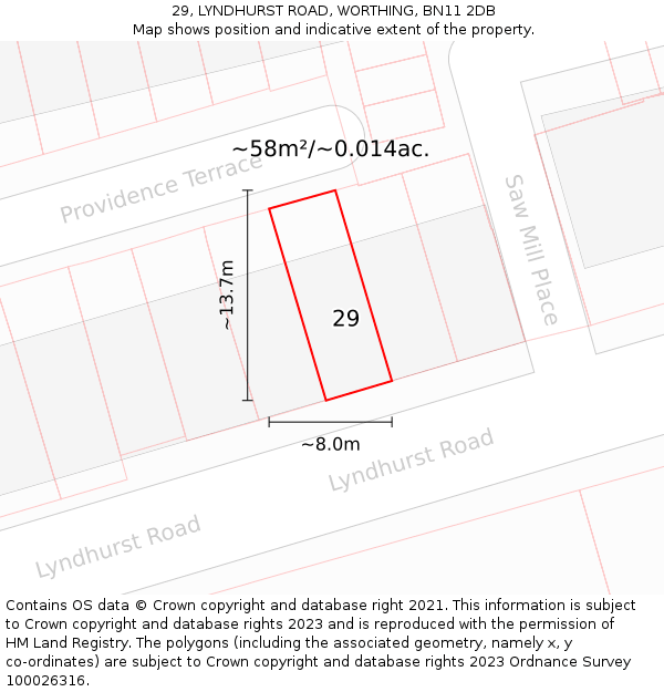 29, LYNDHURST ROAD, WORTHING, BN11 2DB: Plot and title map