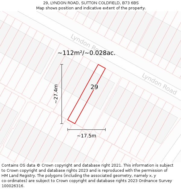 29, LYNDON ROAD, SUTTON COLDFIELD, B73 6BS: Plot and title map