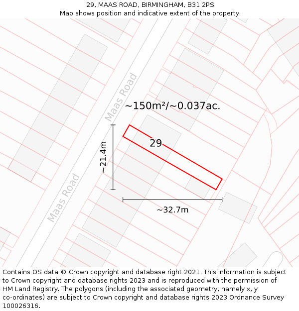 29, MAAS ROAD, BIRMINGHAM, B31 2PS: Plot and title map