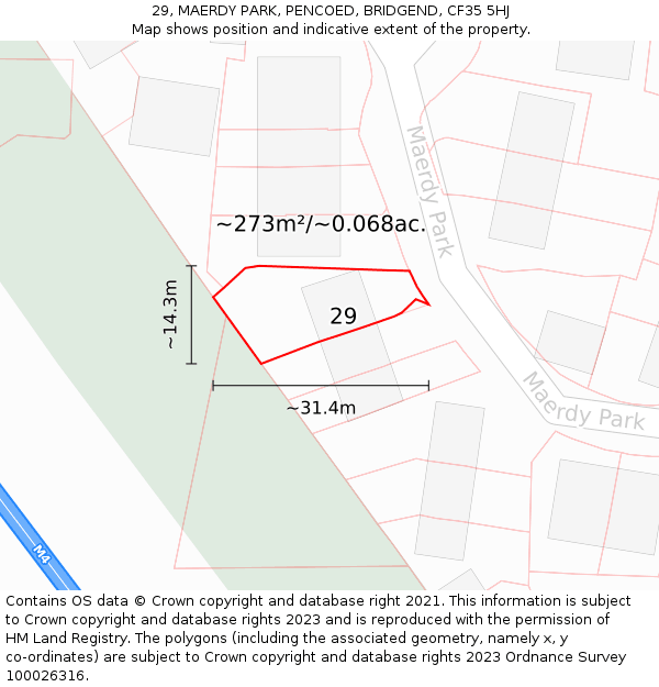 29, MAERDY PARK, PENCOED, BRIDGEND, CF35 5HJ: Plot and title map