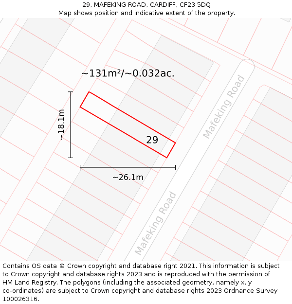 29, MAFEKING ROAD, CARDIFF, CF23 5DQ: Plot and title map