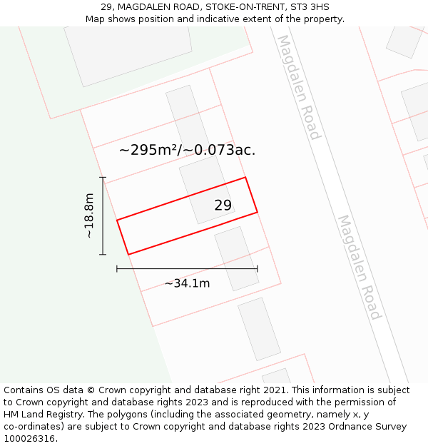 29, MAGDALEN ROAD, STOKE-ON-TRENT, ST3 3HS: Plot and title map