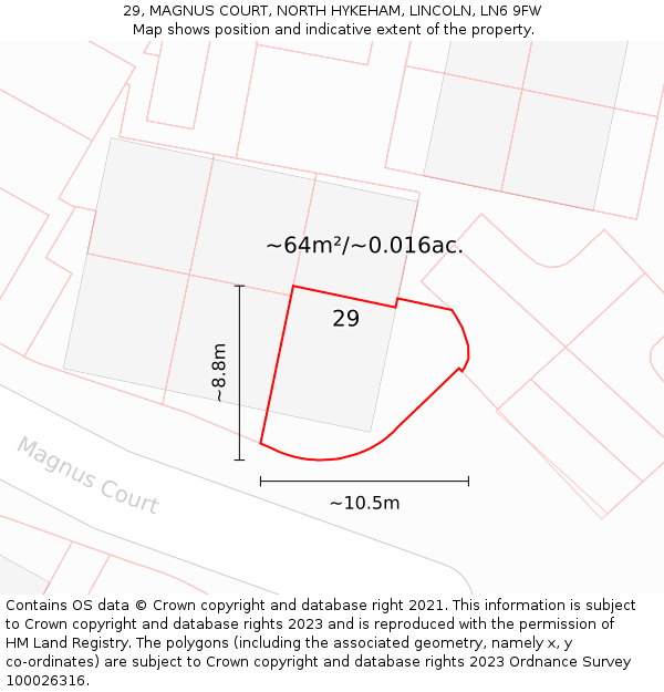 29, MAGNUS COURT, NORTH HYKEHAM, LINCOLN, LN6 9FW: Plot and title map