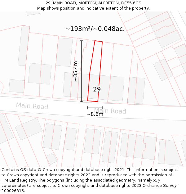 29, MAIN ROAD, MORTON, ALFRETON, DE55 6GS: Plot and title map