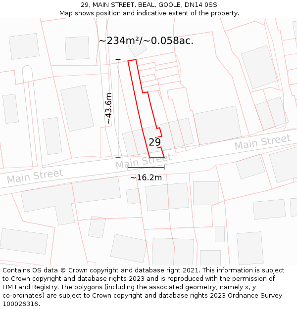29, MAIN STREET, BEAL, GOOLE, DN14 0SS: Plot and title map