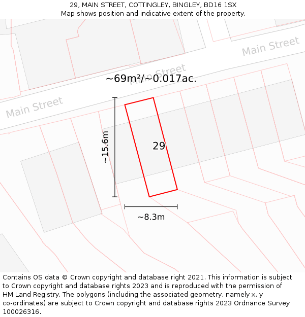 29, MAIN STREET, COTTINGLEY, BINGLEY, BD16 1SX: Plot and title map