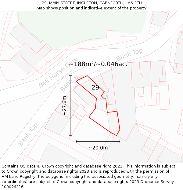 29, MAIN STREET, INGLETON, CARNFORTH, LA6 3EH: Plot and title map