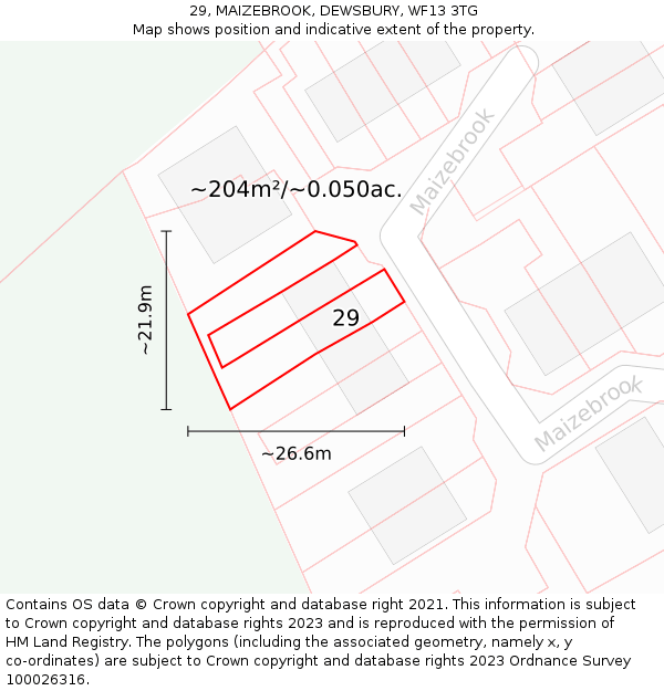 29, MAIZEBROOK, DEWSBURY, WF13 3TG: Plot and title map