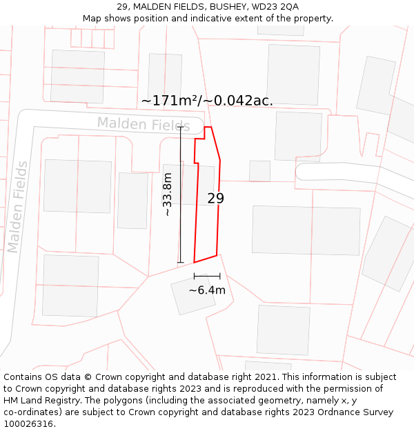 29, MALDEN FIELDS, BUSHEY, WD23 2QA: Plot and title map