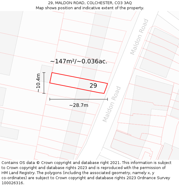 29, MALDON ROAD, COLCHESTER, CO3 3AQ: Plot and title map