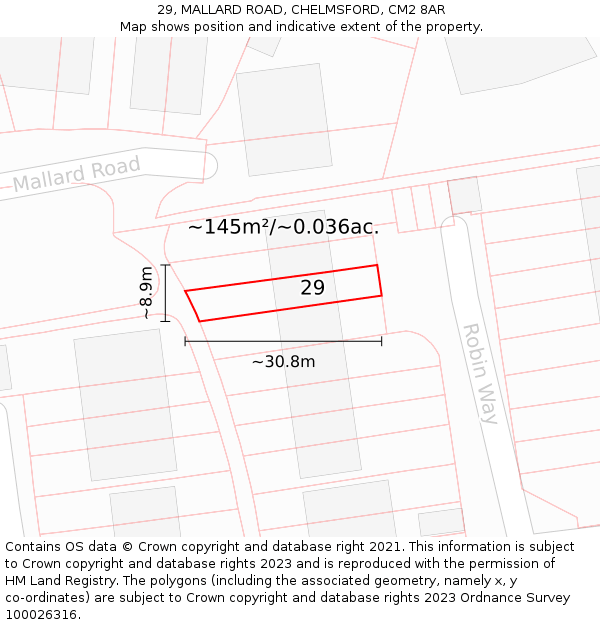 29, MALLARD ROAD, CHELMSFORD, CM2 8AR: Plot and title map