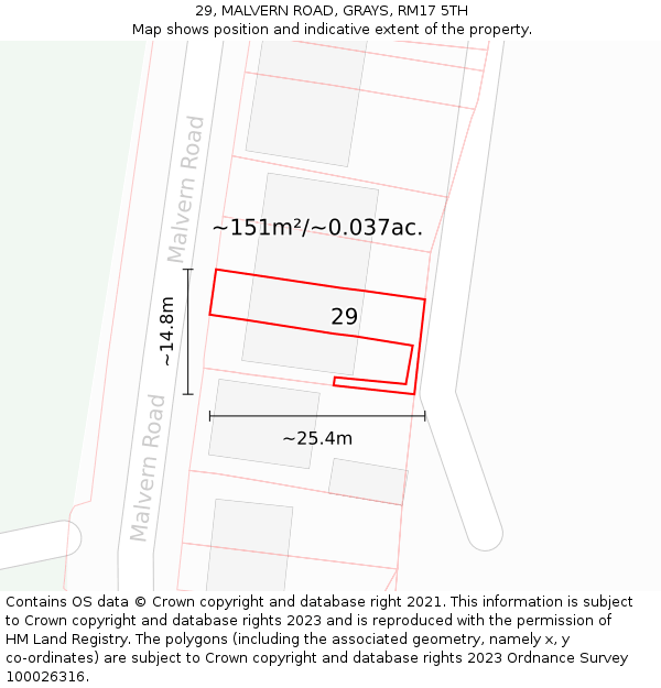 29, MALVERN ROAD, GRAYS, RM17 5TH: Plot and title map