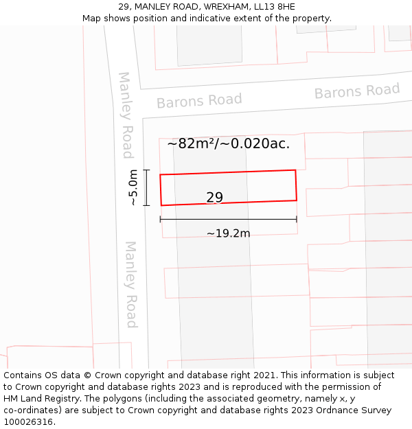 29, MANLEY ROAD, WREXHAM, LL13 8HE: Plot and title map
