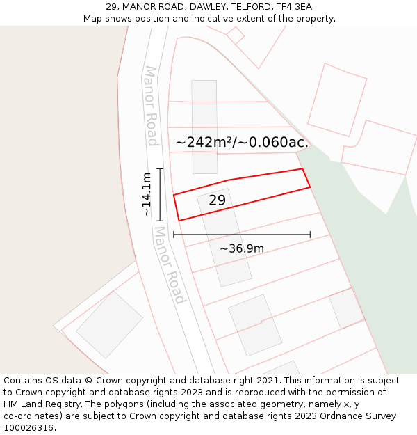 29, MANOR ROAD, DAWLEY, TELFORD, TF4 3EA: Plot and title map