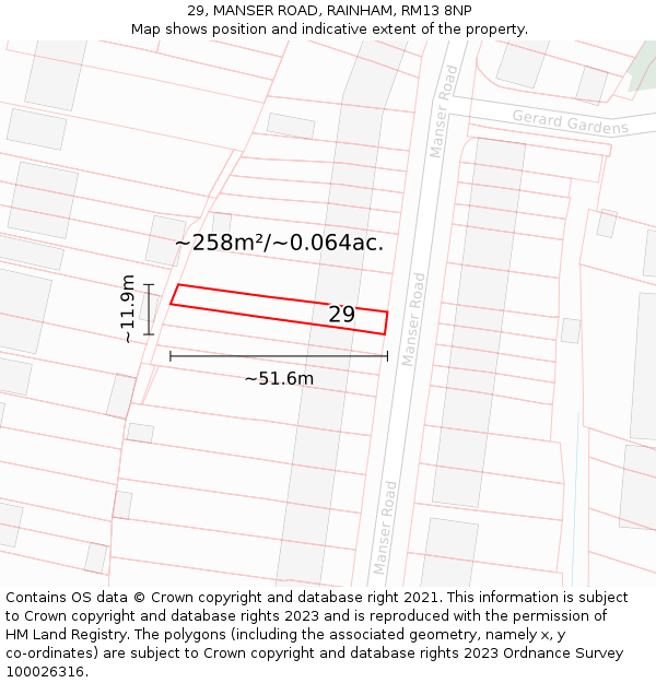 29, MANSER ROAD, RAINHAM, RM13 8NP: Plot and title map