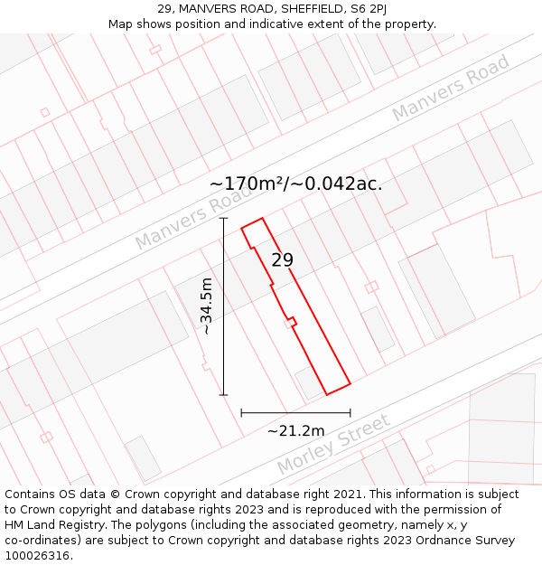 29, MANVERS ROAD, SHEFFIELD, S6 2PJ: Plot and title map