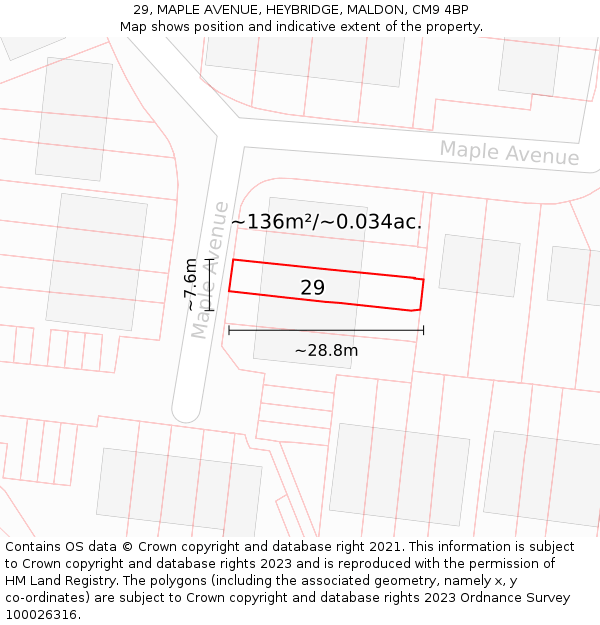 29, MAPLE AVENUE, HEYBRIDGE, MALDON, CM9 4BP: Plot and title map