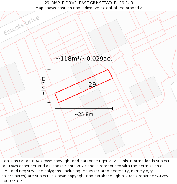 29, MAPLE DRIVE, EAST GRINSTEAD, RH19 3UR: Plot and title map