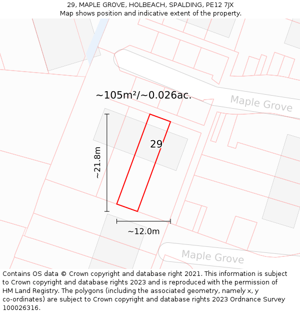 29, MAPLE GROVE, HOLBEACH, SPALDING, PE12 7JX: Plot and title map