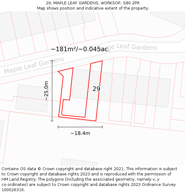 29, MAPLE LEAF GARDENS, WORKSOP, S80 2PR: Plot and title map