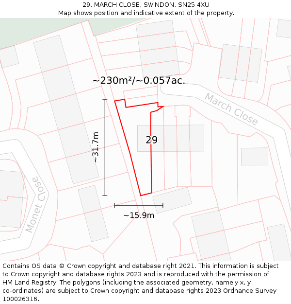 29, MARCH CLOSE, SWINDON, SN25 4XU: Plot and title map