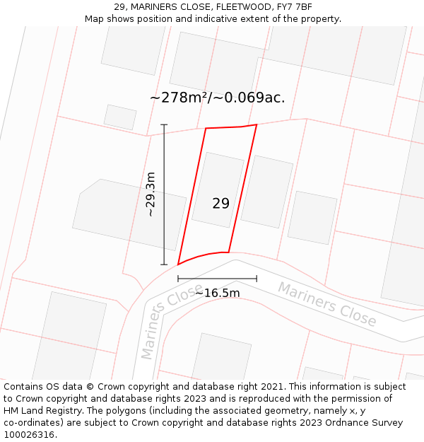 29, MARINERS CLOSE, FLEETWOOD, FY7 7BF: Plot and title map