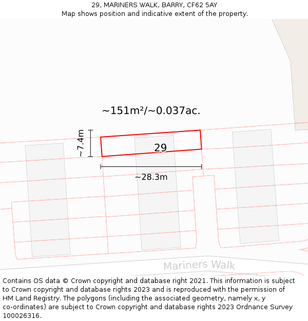 29, MARINERS WALK, BARRY, CF62 5AY: Plot and title map
