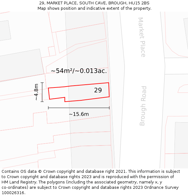 29, MARKET PLACE, SOUTH CAVE, BROUGH, HU15 2BS: Plot and title map