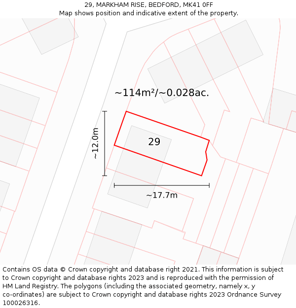 29, MARKHAM RISE, BEDFORD, MK41 0FF: Plot and title map