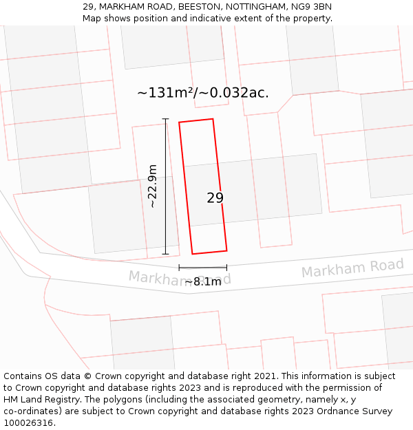 29, MARKHAM ROAD, BEESTON, NOTTINGHAM, NG9 3BN: Plot and title map