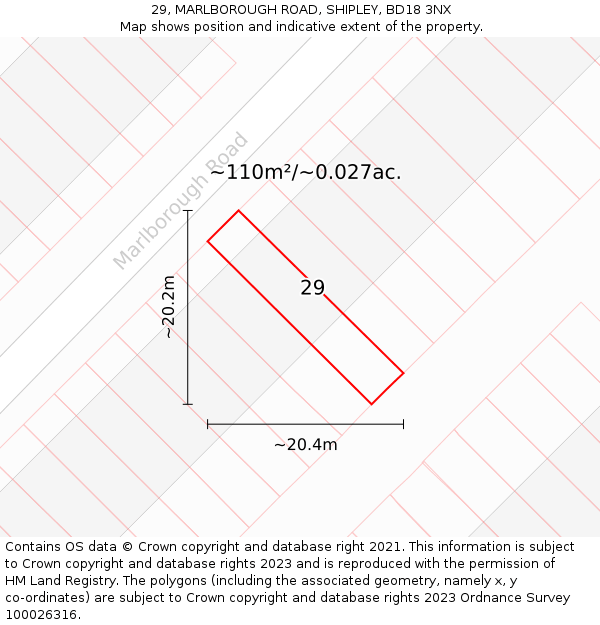 29, MARLBOROUGH ROAD, SHIPLEY, BD18 3NX: Plot and title map