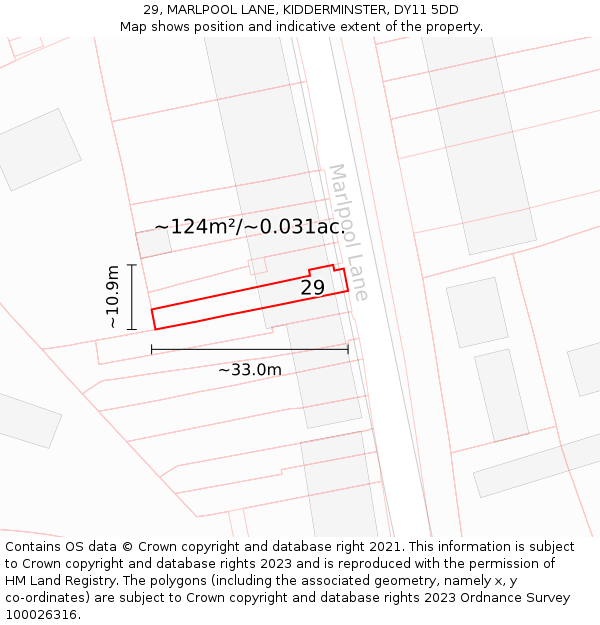 29, MARLPOOL LANE, KIDDERMINSTER, DY11 5DD: Plot and title map