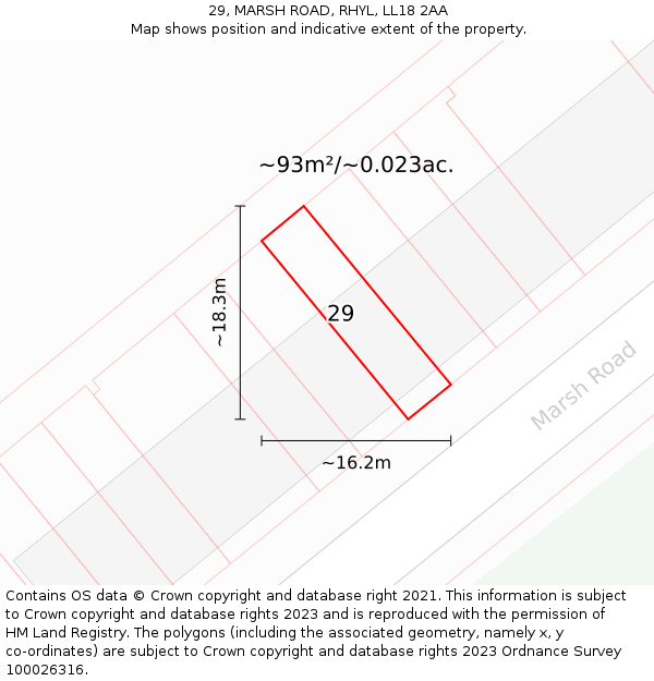 29, MARSH ROAD, RHYL, LL18 2AA: Plot and title map