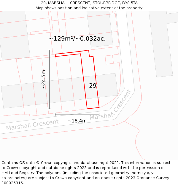 29, MARSHALL CRESCENT, STOURBRIDGE, DY8 5TA: Plot and title map