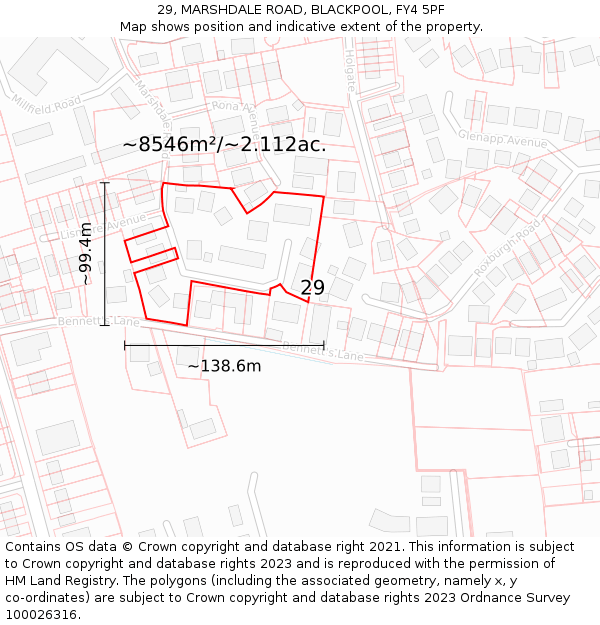 29, MARSHDALE ROAD, BLACKPOOL, FY4 5PF: Plot and title map