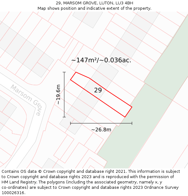 29, MARSOM GROVE, LUTON, LU3 4BH: Plot and title map