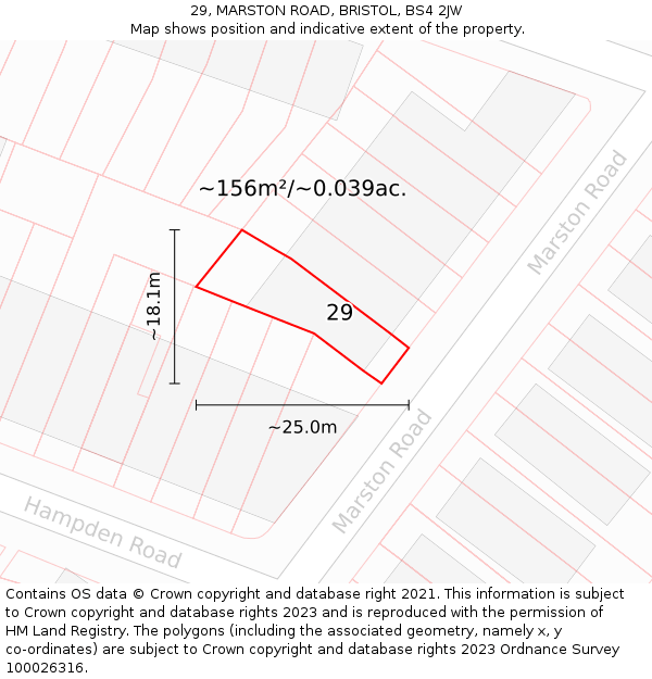 29, MARSTON ROAD, BRISTOL, BS4 2JW: Plot and title map