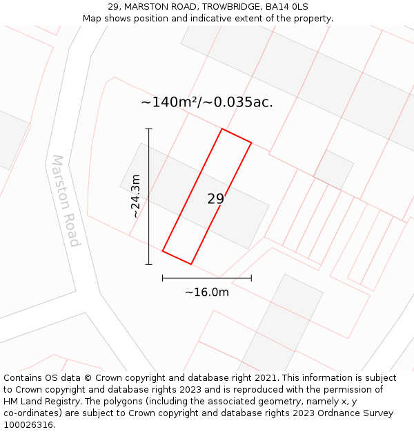 29, MARSTON ROAD, TROWBRIDGE, BA14 0LS: Plot and title map