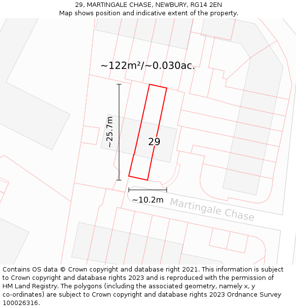 29, MARTINGALE CHASE, NEWBURY, RG14 2EN: Plot and title map