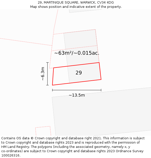29, MARTINIQUE SQUARE, WARWICK, CV34 4DG: Plot and title map