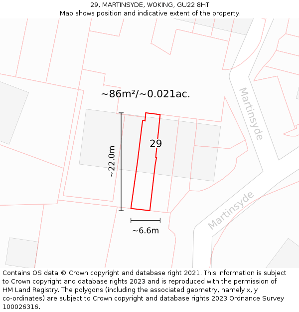 29, MARTINSYDE, WOKING, GU22 8HT: Plot and title map