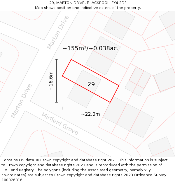 29, MARTON DRIVE, BLACKPOOL, FY4 3DF: Plot and title map