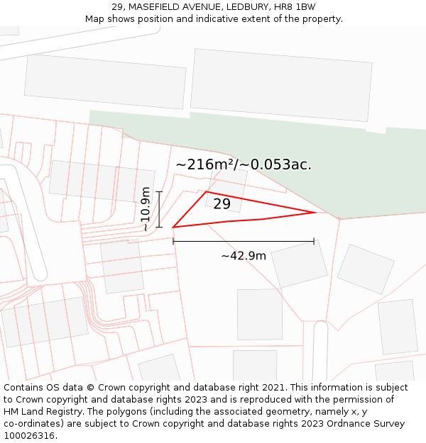 29, MASEFIELD AVENUE, LEDBURY, HR8 1BW: Plot and title map