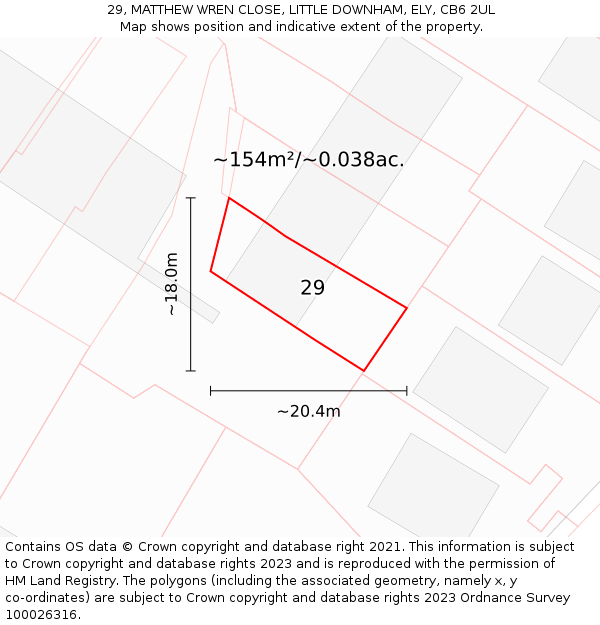 29, MATTHEW WREN CLOSE, LITTLE DOWNHAM, ELY, CB6 2UL: Plot and title map