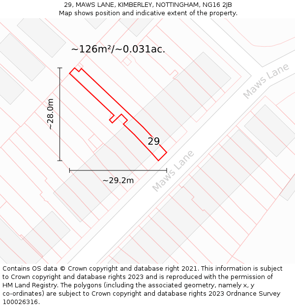 29, MAWS LANE, KIMBERLEY, NOTTINGHAM, NG16 2JB: Plot and title map