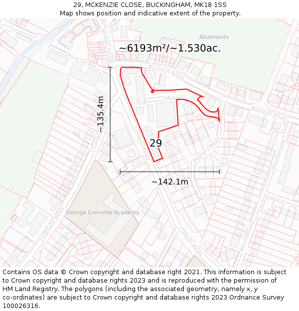 29, MCKENZIE CLOSE, BUCKINGHAM, MK18 1SS: Plot and title map