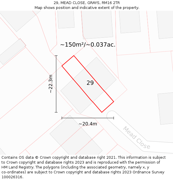29, MEAD CLOSE, GRAYS, RM16 2TR: Plot and title map