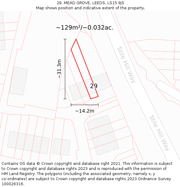 29, MEAD GROVE, LEEDS, LS15 9JS: Plot and title map