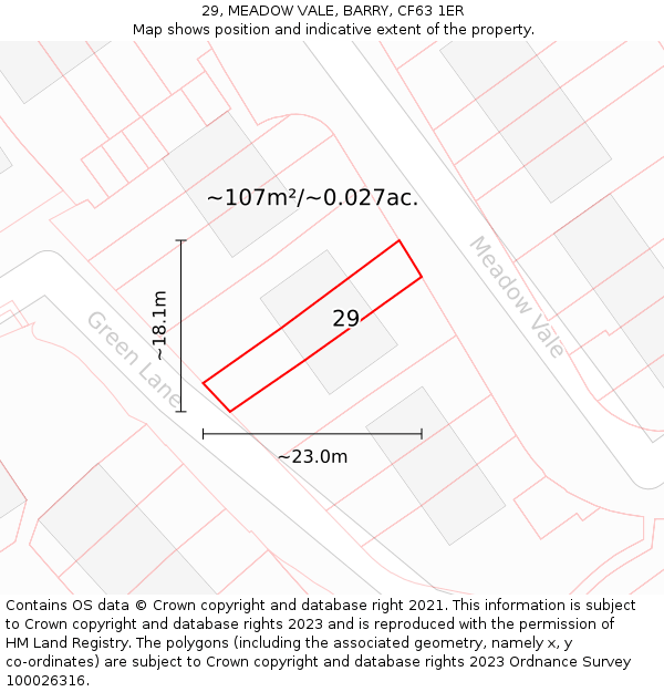 29, MEADOW VALE, BARRY, CF63 1ER: Plot and title map
