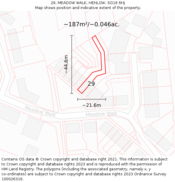 29, MEADOW WALK, HENLOW, SG16 6HJ: Plot and title map